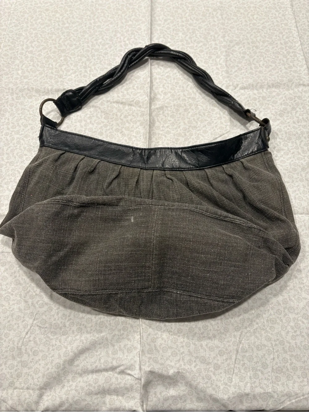 Vintage Y2K Slouchy Hobo Bag Gray Canvas Braided Strap Grunge Elena Gilbert Core